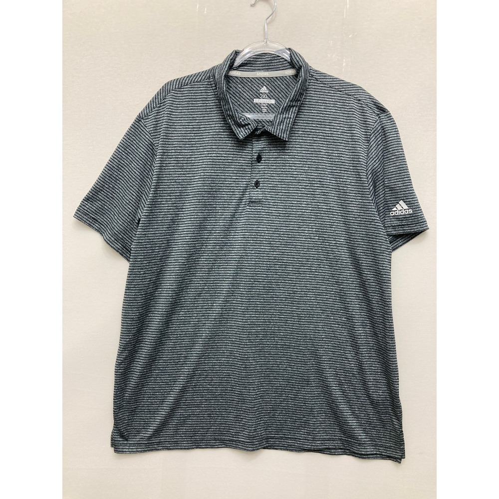 Adidas Golf Polo Shirt 2XL Gray Striped Short Sleeve Athletic Performance